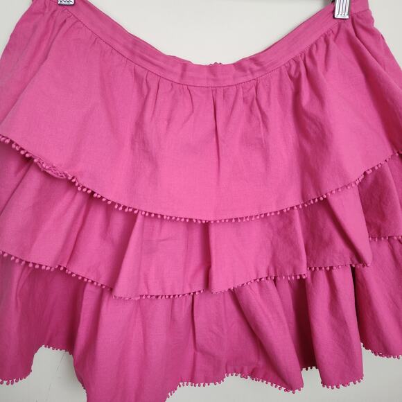 Showpo Women's Tiered Ruffle Skirt Sz 12 Layered Casual Mini Pink Cotton Stretch - Picture 6 of 15